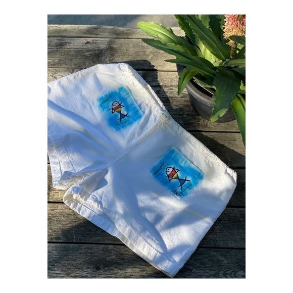 Savane White Seersucker Shorts Cotton Watercolor - Picture 6 of 11